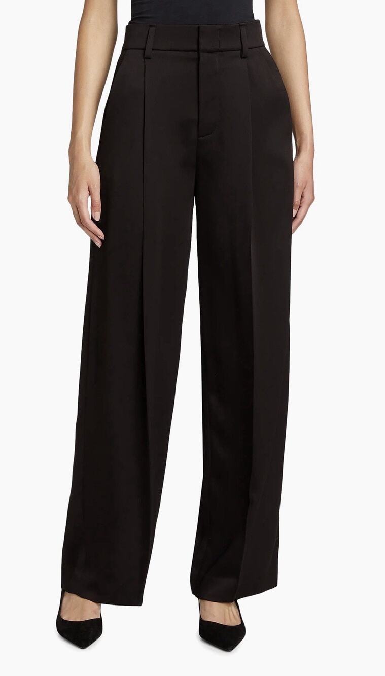 Vince Pintuck Wide Leg Pants Satin Pleated Pockets Minimal Chic